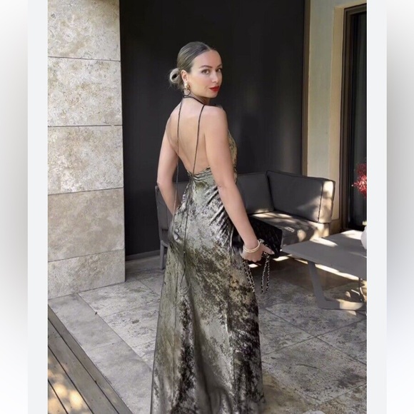 SOLD! ZARA Foil Dress w/Flower - Picture 7 of 12